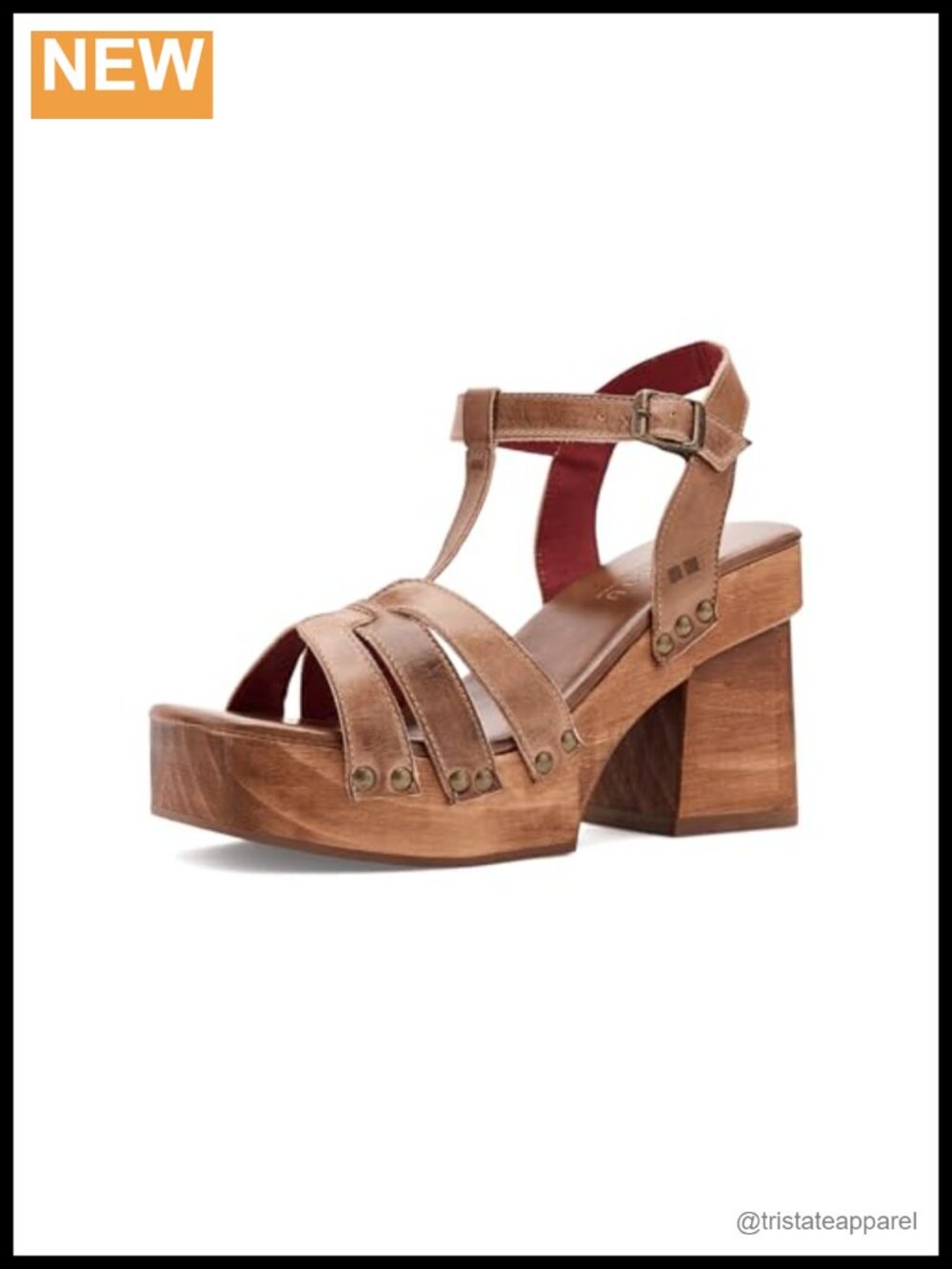 Handcrafted Vegetable-Tanned Leather Heeled Sandal Square Toe Ankle Strap